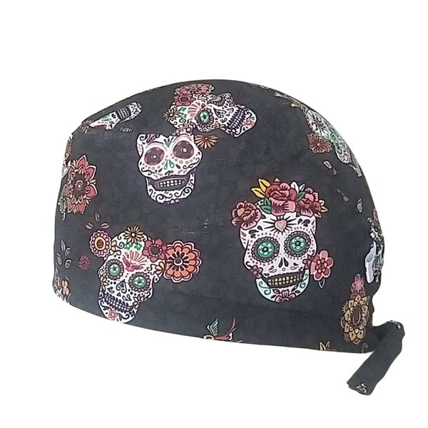 Casquette de gommage Calot bloc scrub cap  cotton 2 sizes, short or long hair, scrub cap, calot nurse cap surgeon cap Sugar skull patern