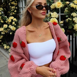 Strawberry Cardigan | Women Cardigan | Handmade & Unique |Chunky knit sweater for women | Chunky Yarn | Handknitted Cardigan | Gift for her