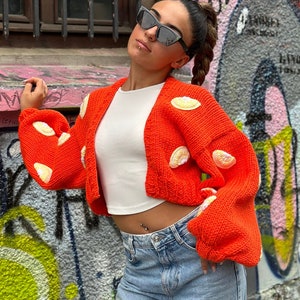 Lemon Knit Sweater - Chunky Pink Cardigan - Handmade Mohair