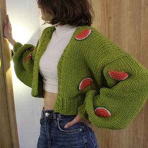 Watermelon Cardigan | Oversize Knitted Cardigan | Woman Knitted Top | Gift for her