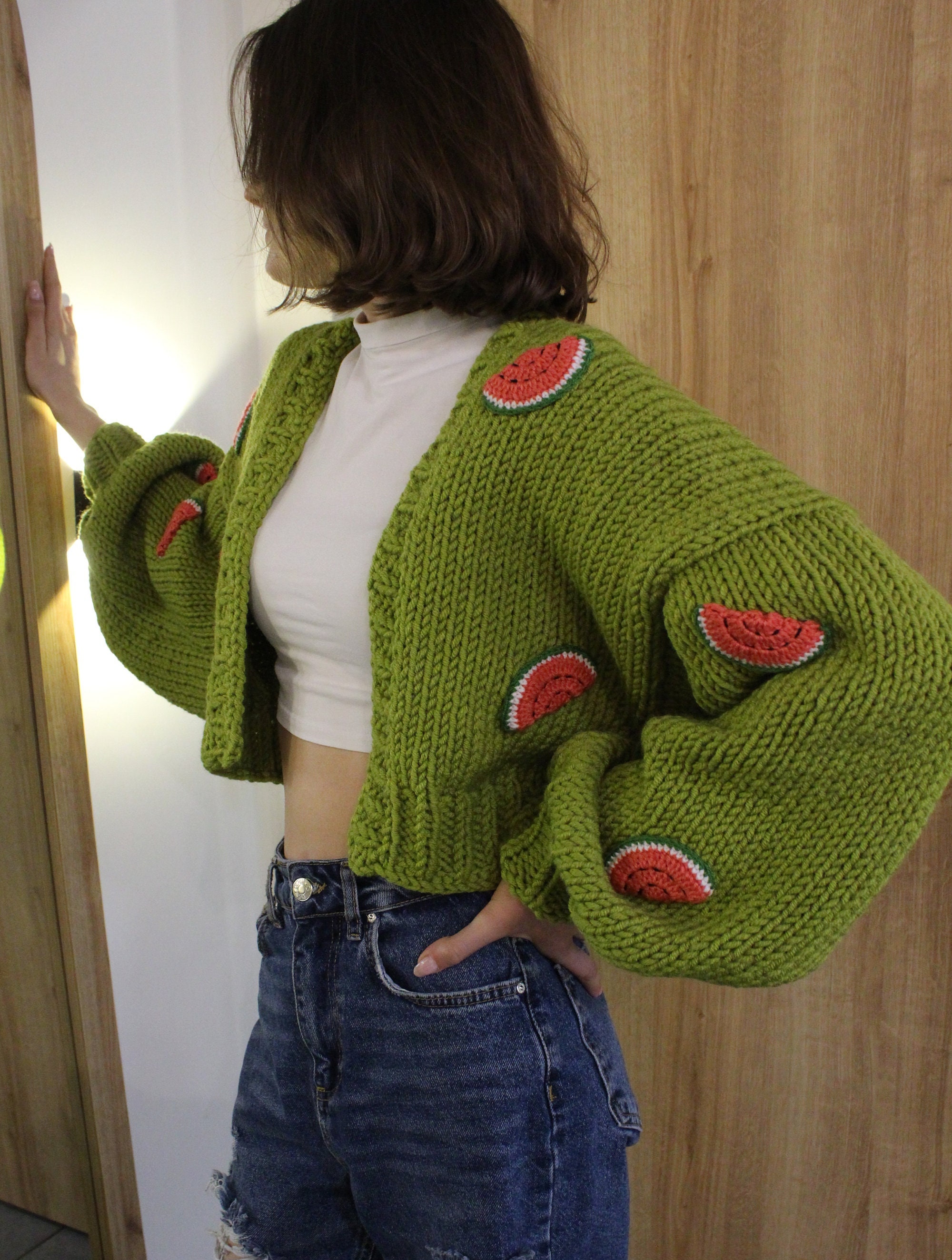 Watermelon Cardigan | Oversize Knitted Cardigan | Woman