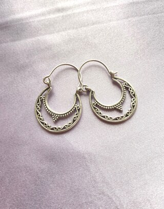 Orecchini A Cerchio Tribali In Argento 925 - Fatti A Mano, Forma Mezzaluna, 2,5x2,3 Cm, Ipoallergenici