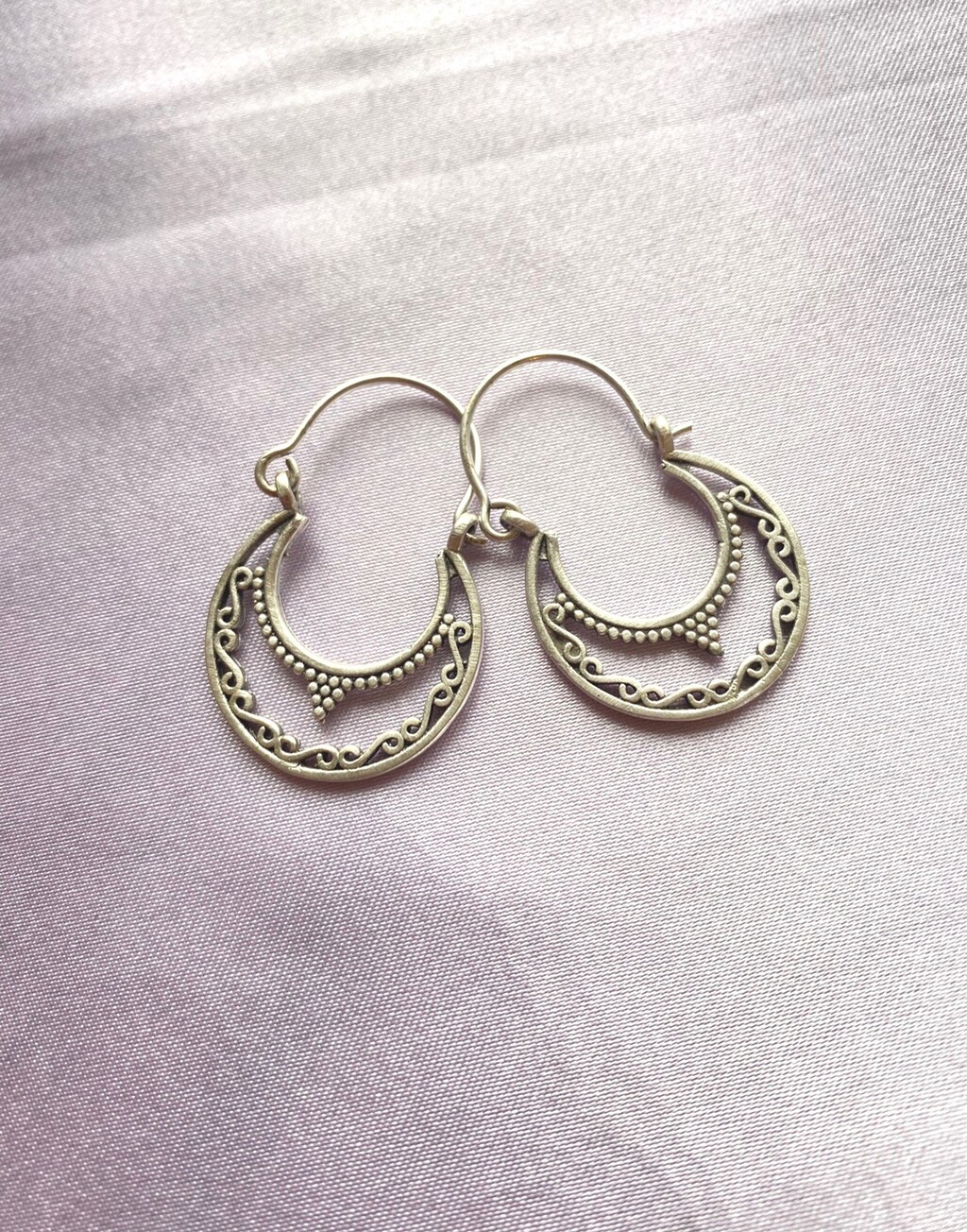 Orecchini A Cerchio Tribali In Argento 925 - Fatti A Mano, Forma Mezzaluna, 2,5x2,3 Cm, Ipoallergenici