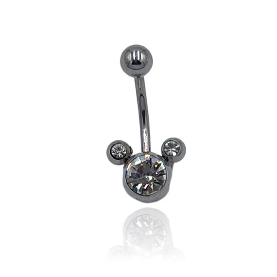 thumbnail image 2 of Mickey Mouse Belly Ring – Navel Piercing – Triple CZ Gems – 316L Surgical Steel – 14g – Mdream 2 of 2