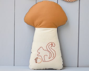 Mushroom Pillow , Fall Mushroom , Embroidered Mushroom , Autumn Decor , Woodland Home Decor