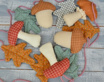 Handmade Fabric Mushroom Garland: Autumn Cottagecore Woodland Decor