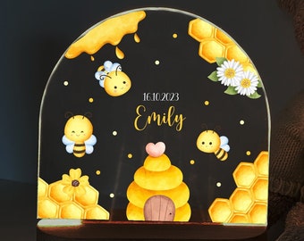 Personalisiertes Bienen Baby Nachtlicht, Babygeschenke, Biene, Kinderzimmer Lampe, Baby nachtlicht, Babygeschenk Geburt, LED Lampe, Tiere,