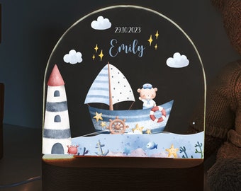 Nachtlicht personalisiert, Geburt geschenk mädchen, Seemann Nachtlampe, Geschenk zur Geburt, Kinderzimmer, Meer Babygeschenk,DieHasenfamilie