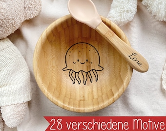 Baby bowl, children's cutlery, children's tableware, baby spoon, nursery, baby bow, baby eating utensils, christening gift, baby wooden bowl, bowl