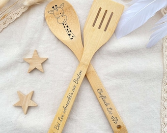 Cuillère et spatule en bois personnalisées comme idée cadeau pour grand-mère et grand-père