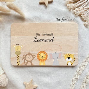 Kinder Schneidebrett personalisiert Frontansicht Tierfamilie 4 bunt