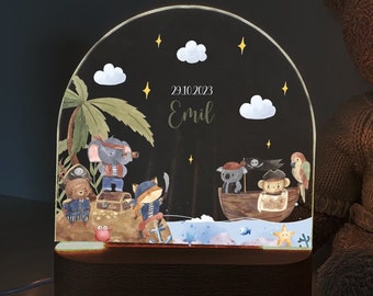 Personalized night lamp for children made of acrylic, gift idea children, ship, night light children, baby gift night, pirate night lamp