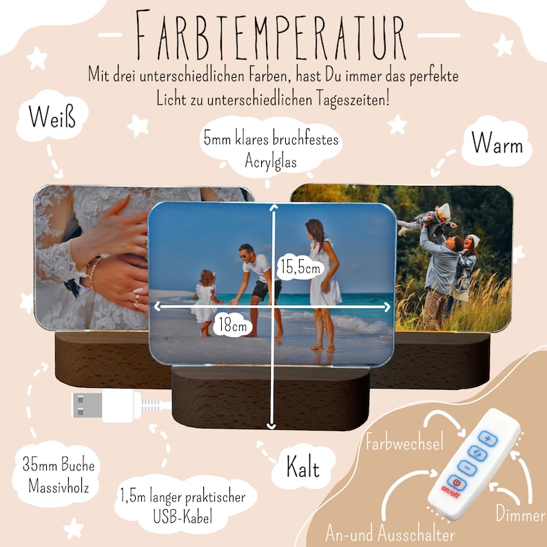 personalisierte Fotolampe als Geschenk für Freundin, Geschenk für Mama, Geschenk für Papa, Familiengeschenk, Frontansicht Bild 1