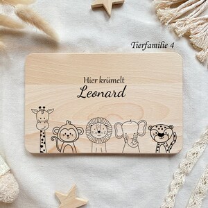 Kinder Schneidebrett personalisiert Frontansicht Tierfamilie 4 gravur