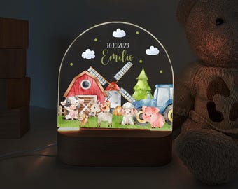 Personalized night light, children's night lamp, baby christening gift, birth gift, christening gift for children, bedside lamp, farm