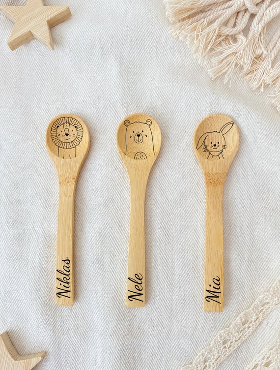 Cubiertos infantiles madera, regalo bebe personalizado, bebe