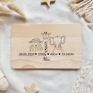 Children's breakfast board, personalized board, personalized baby gift, children's gift, wooden board with engraving, child's snack board SchafGiraffeElefant