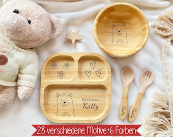 Babyteller aus Bambus, Bambusteller mit Saugnapf, Kinderteller aus Holz  Geschenk zur Geburt, Taufe Weihnachten, Kinderbesteck, Taufgeschenk -  Etsy.de
