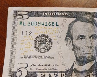 5 Dollar Bill Etsy