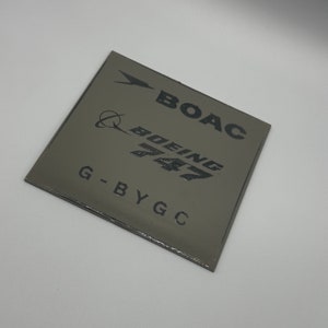 BOAC British Airways Boeing 747 G-BYGC Tail Cut Coaster Collectible Airbus memorabilia Pilot gift engraved Desk