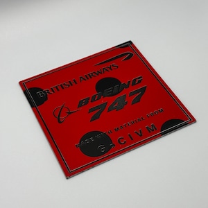 British Airways Boeing 747 G-CIVM Tail Cut Coaster Collectible Airbus memorabilia Pilot gift engraved Desk