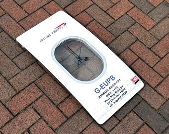 British Airways G-EUPB Airbus A319 Window fuselage Cut Wall Clock Airline Aviation Upcycle Boeing Gift Plane Aircraft Aviator