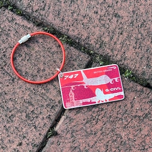 British Airways Boeing 747 G-CIVL Tail Cut Luggage Tag Keychain Keyring concorde Collectible Airbus memorabilia Pilot gift engraved JET