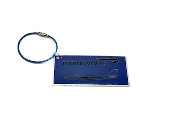 Llavero con etiqueta de equipaje recortada con fuselaje del icónico Boeing 747 G-CIVO de British Airways, coleccionable, regalo para piloto de Airbus Concorde, tripulación de cabina IFM