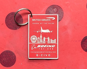 British Airways Boeing 747 G-CIVO Tail Cut Luggage Tag Keychain Keyring concorde Collectible Airbus memorabilia Pilot gift engraved