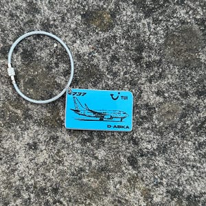 TUI Boeing 737 D-ABKA Fuselage Flight Cut Luggage Tag Keychain Keyring   Collectible Airbus memorabilia Pilot gift engraved Genuine