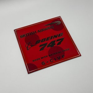 British Airways Boeing 747 G-CIVP Tail Cut Coaster Collectible Airbus memorabilia Pilot gift engraved Desk