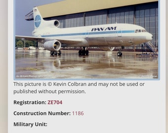 PAN AM N508PA Lockheed L-1011 Tristar Window Fuselage Cut Airline