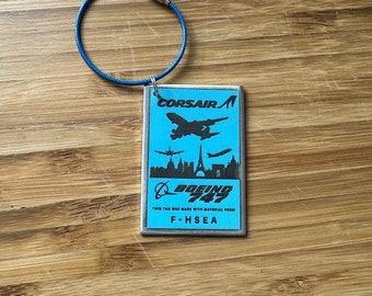 Corsair F-HSEA Boeing 747 fuselage Cut Keychain Luggage Tag Airline Aviation Upcycle Boeing Plane Aircraft Aviator paris sky kai tak n188ua
