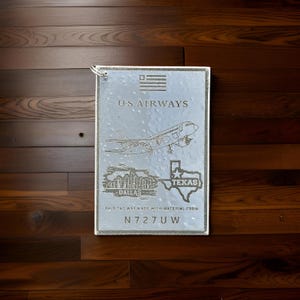 US Airways A319 N727UW Fuselage Cut Luggage Tag Keychain Keyring Plaque  Collectible Airbus memorabilia Pilot  engraved