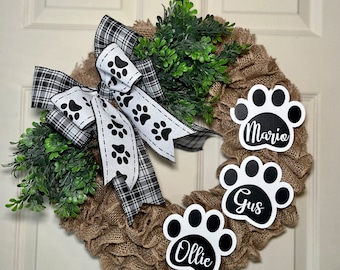 Cat mom Dog mom house warming wreath gift pawprint gift birthday front door wreath burlap farmhouse wreath