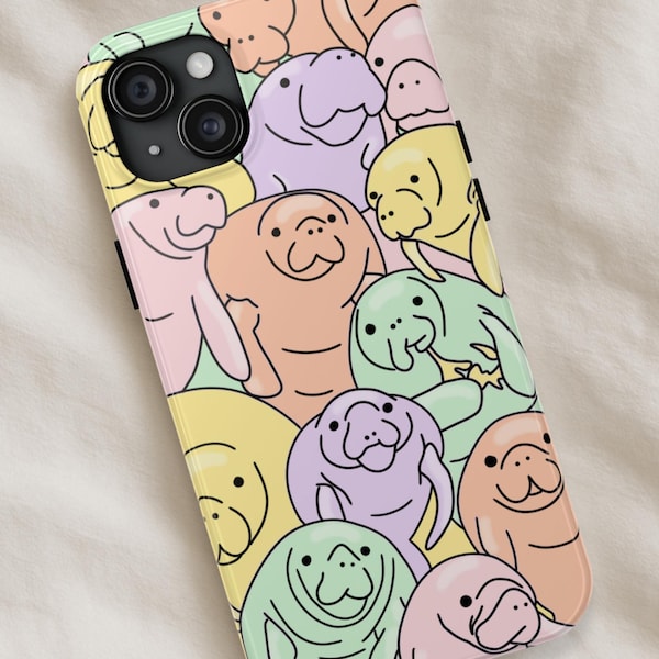 Cute Pastel Manatee Phone Case - Kawaii Marine Life Cover, Ocean Animal Gift for Sea Cow Lovers
