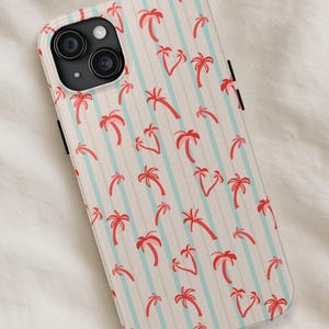 Mid-Century Modern Palm Tree Phone Case – Retro Pink Palm Springs Summer Vibe iPhone Case, Cute Aesthetic Beach Samsung Case