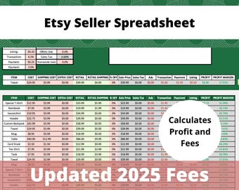 Etsy Seller Bookkeeping Spreadsheet Fee & Profit Calculator Automated Excel Template Instant Download US Version