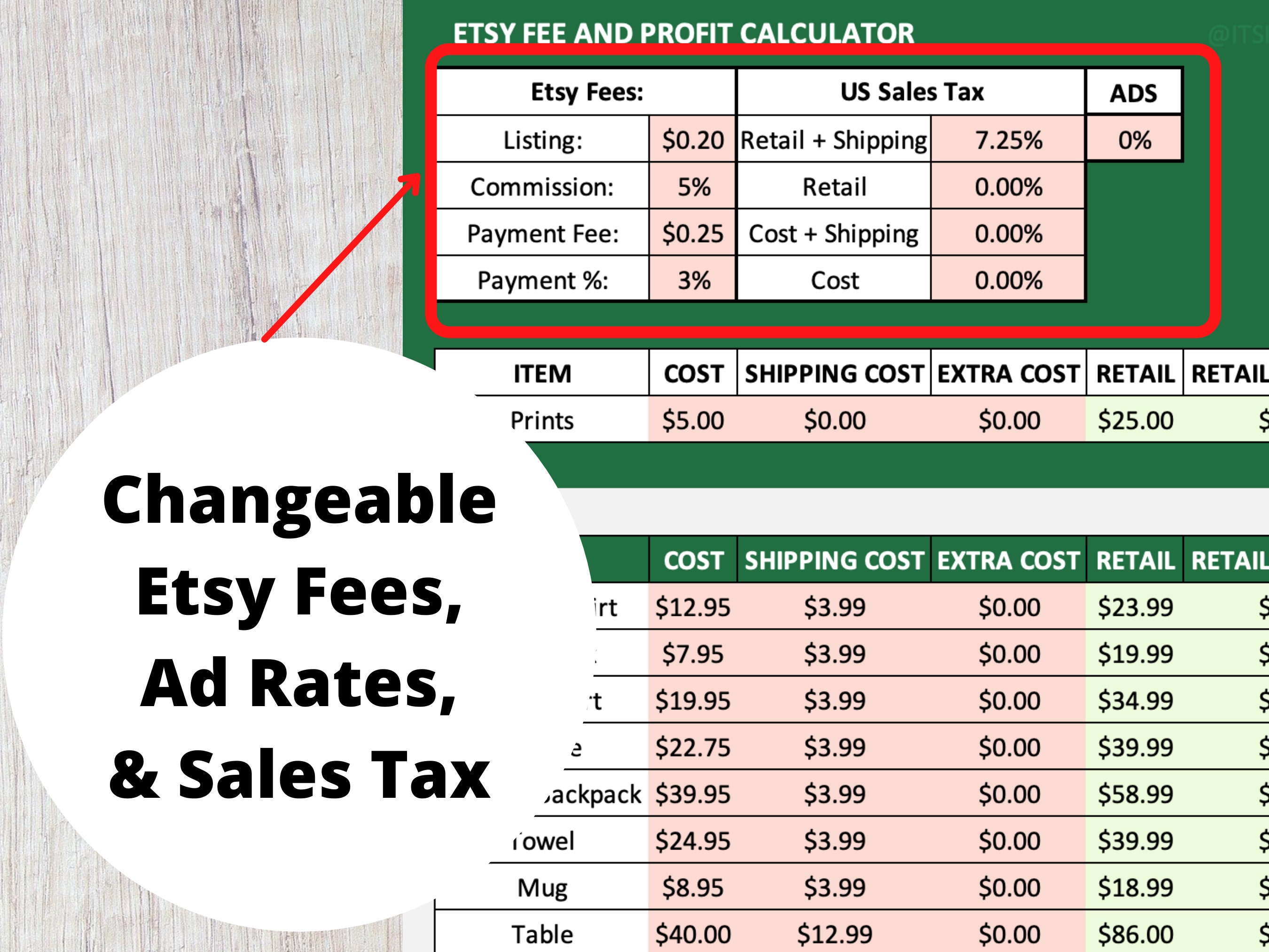 Etsy Seller Bookkeeping Spreadsheet Fee & Profit Calculator Etsy
