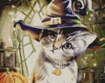 Halloween Kitten - Cross Stitch Chart/Pattern/Design/XStitch  Instant Download (PDF Format) PRINTED chart also available
