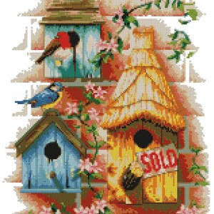 Vogelhäuser - Kreuzstichvorlage / Muster / Design / XStitch Sofortiger Download (PDF-Format) Gedruckt auch erhältlich