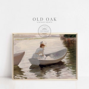 Lakeside Antique Painting | Portrait of Woman on a Row Boat | Romantic Art | Farmhouse Décor PRINTABLE | 273