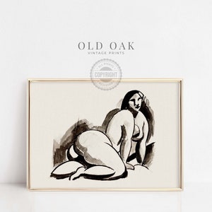 Vintage Woman Line Drawing: Mid-Century Art Study (Printable)