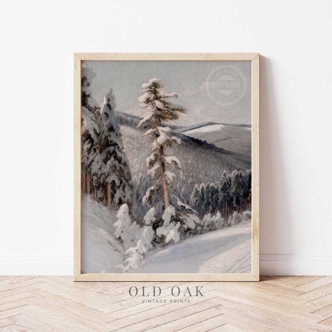 Snowy Forest Landscape Rustic Winter Oil Painting Vintage Forest ...