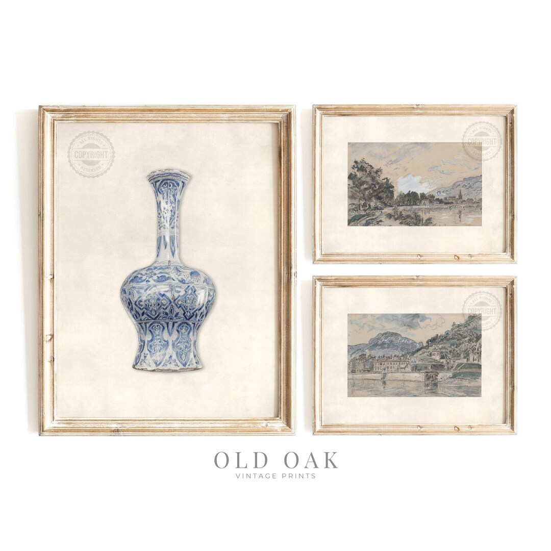 Vintage Gallery Wall SET | French Country Decor | Landscape Vase ...