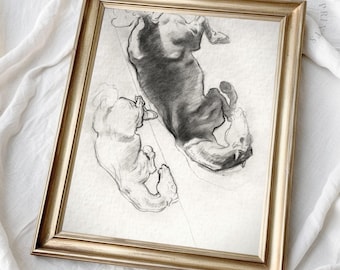 Vintage Horse Sketch Art Print: Neutral Minimalist Drawing (Digital Download)