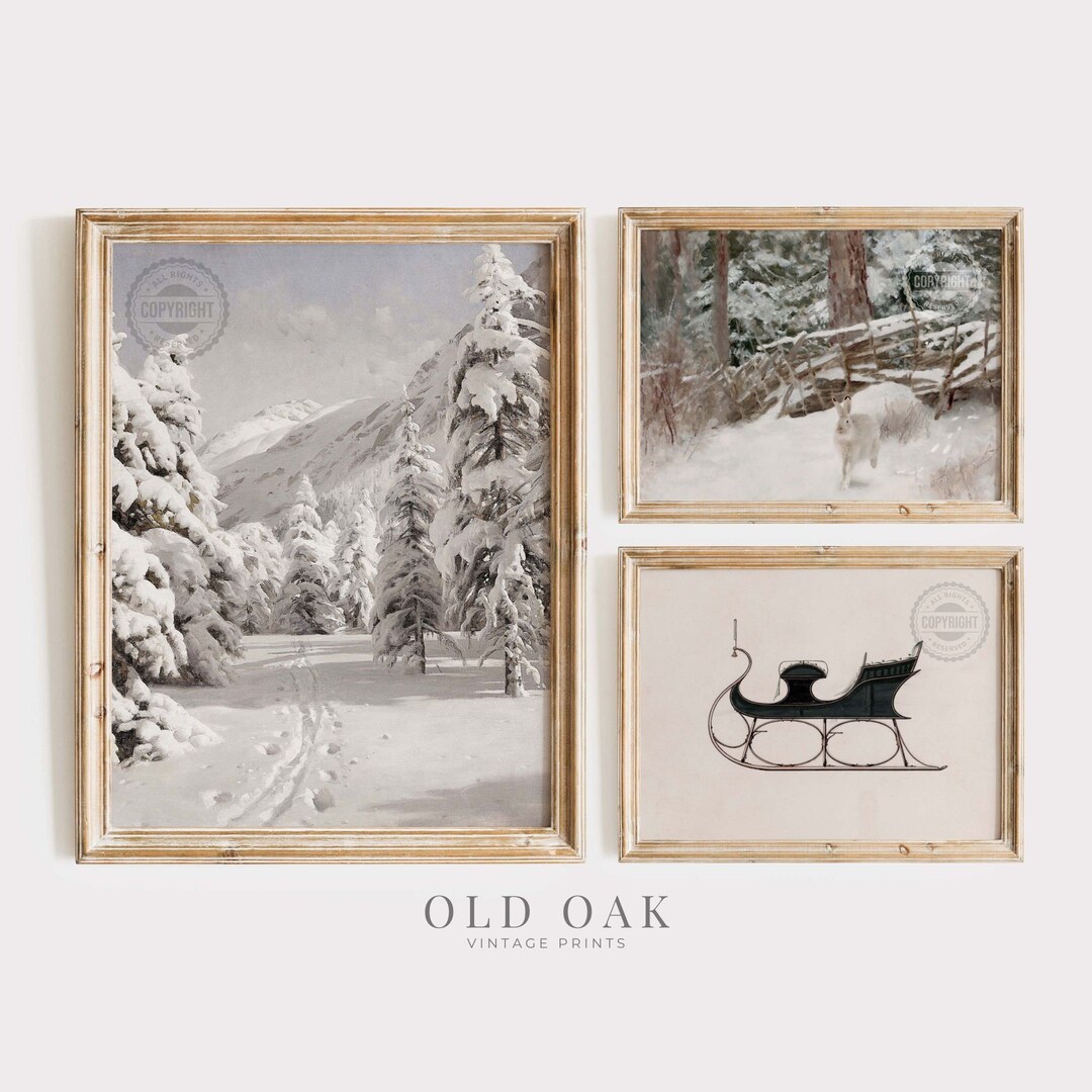 Christmas Vintage Neutral Winter Gallery Wall SET of 3 | PRINTABLE ...