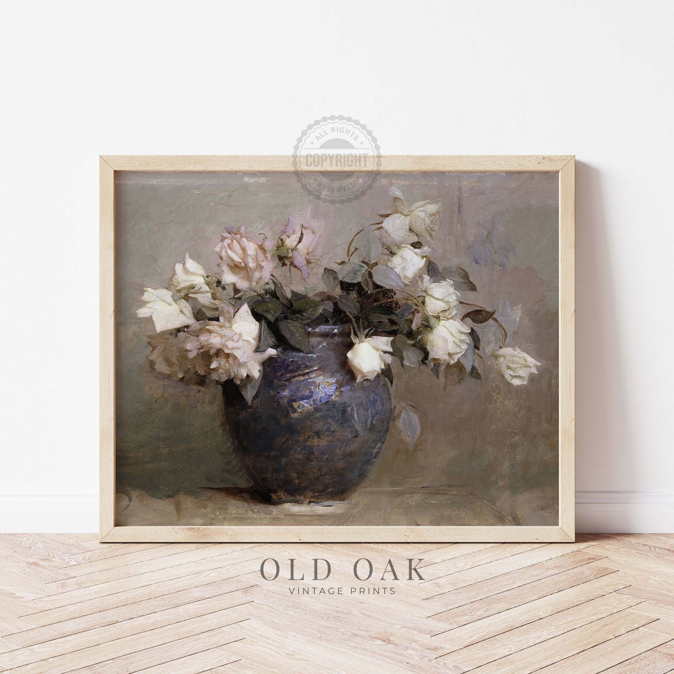 Vintage Rose Painting | Moody Floral Art Print | Dark Academia Decor ...