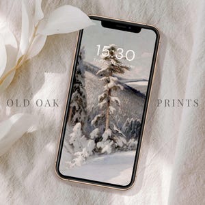 Winter Wald Handy Hintergrundbilder | Weihnachtsschnee iPhone Wallpaper | Vintage Weihnachten Ästhetischer Digitaler DOWNLOAD iPhone Hintergrund | P005
