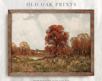 Autumn Trees Painting: Vintage Cottagecore Landscape Art (Digital Download)